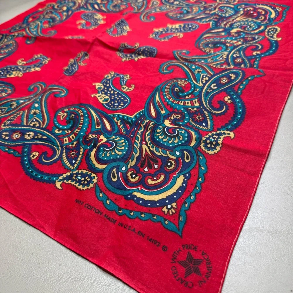 Vintage Red Paisley Bandana Crafted With Pride Western Cotton Scarf USA Made
